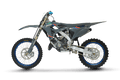 Gray and blue dirt bike on a black background