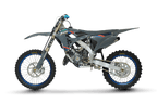 Gray and blue dirt bike on a black background