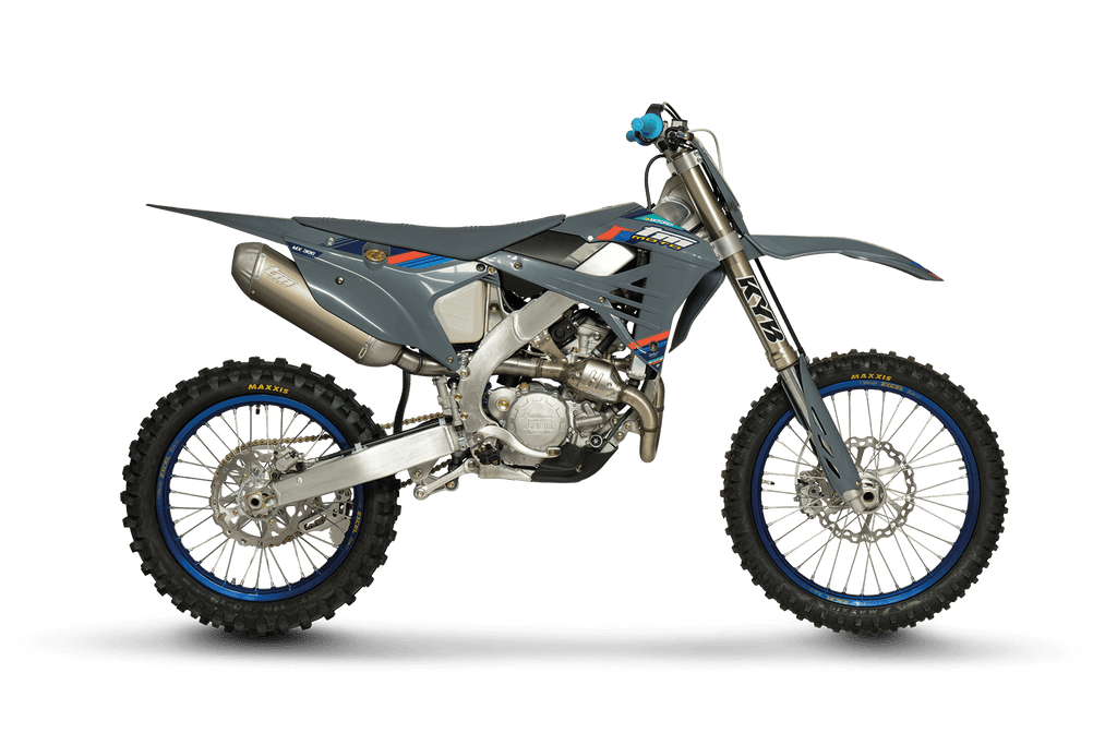TM dirt bike on a black background