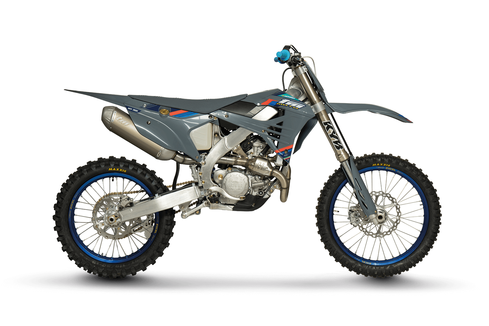 TM dirt bike on a black background