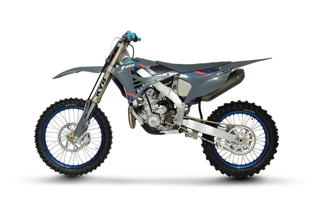 TM dirt bike on a black background