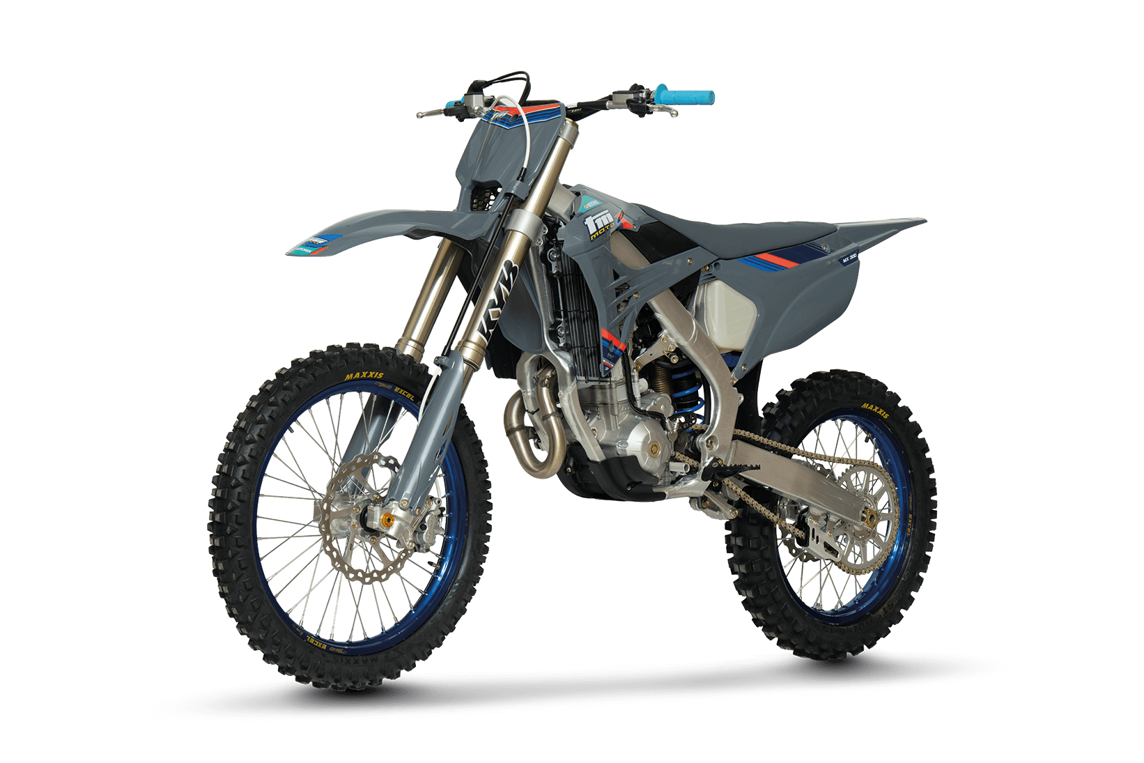 TM dirt bike on a black background